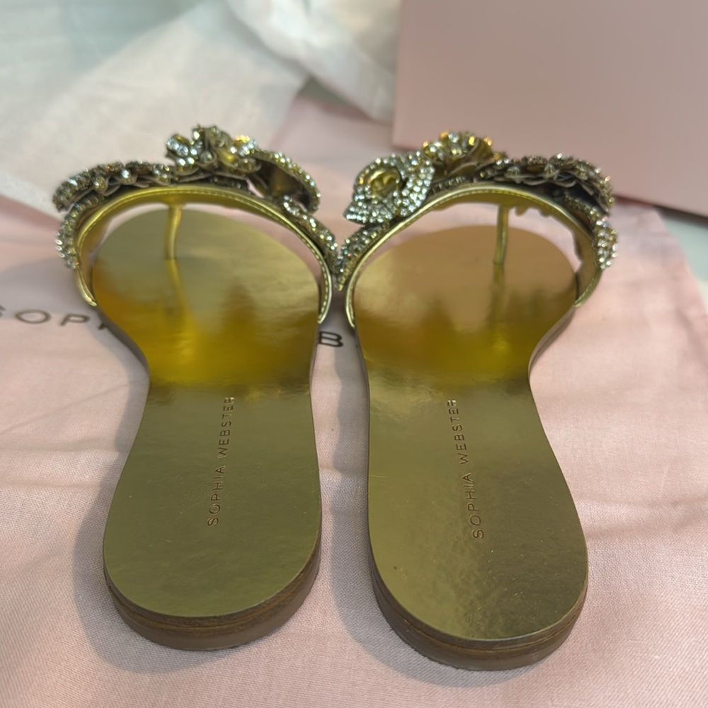 Sophia Webster Lilico Gold Crystal Slides Sandals-worn once size 7 original box - Picture 11 of 12